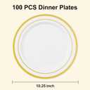 BESTSTAR 100PCS White Plastic Plates for Party, 10.25 Inch Disposable Plates with Gold Rim, Heavy Duty Dinner Plates for Party, Wedding and Birthday