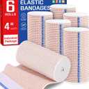 AZEN Premium 6 Pack Elastic Bandage Wrap 4 Inch, Compression Wrap Bandage for Legs, Lymphedema Wraps for Legs, Ankle, Knee, Tummy, Body, Latex-Free