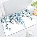 Gibelle Eucalyptus Leaves Bath Mat Rug Super Absorbent Quick Dry Thin Bathroom Rugs Fit Under Door Non Slip Rubber Backed Bathroom Floor Mat for in Front of Bathtub Sink Shower (17"x24", Blue) (A003)