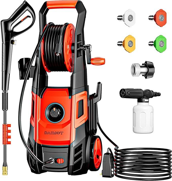 DAIMOT Electric High Pressure Washer - 8850 Pump Power Washer 3000PSI Max Included Foam Cannon, 4 Different Pressure Tips, 1/4 Quick Connect to Most Attachments & Accessories (3000 PSI/2.2 GPM)