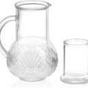 Bedside Water Carafe and Glass Set - 28oz Clear Glass Pitcher with 7oz Cup Lid for Bedroom Nightstand, Mouthwash Dispenser & Tumbler Set for Bathroom