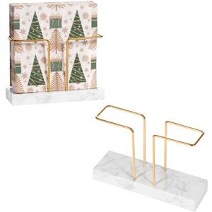 2 Pack Cocktail Napkin Holder for Table,Natural Marble Napkins Holder with Metal Wire,Modern Tissue Paper Dispenser for Dining Table Bar Kitchen (6.8 x 6.8 inch Cocktail Napkin Holder)
