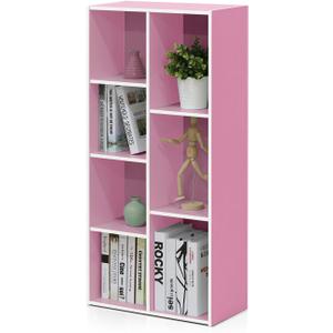 Furinno LUDER Book Shelf, 7-Cube Bookshelf, Bookcase with Open Shelves, 9.4 x 19.5 x 41.7, Easy Assembly, for Living Room, Bedroom, Home Office, White/Pink