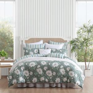 Laura Ashley - Twin Comforter Set, Premium Cotton Bedding with Matching Sham, Includes Bonus Decorative Pillow Covers, Floral Home Decor, Oeko-Tex Certified (Wisley Floral Green, Twin)