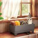 MOUKABAL Sponge Holder for Kitchen Sink Rustproof Stainless Steel, 360 Rotating Drain Pipe, Large Counter Organizer with Drip Tray for Sponges, Brushes & Dish Cloths Grey