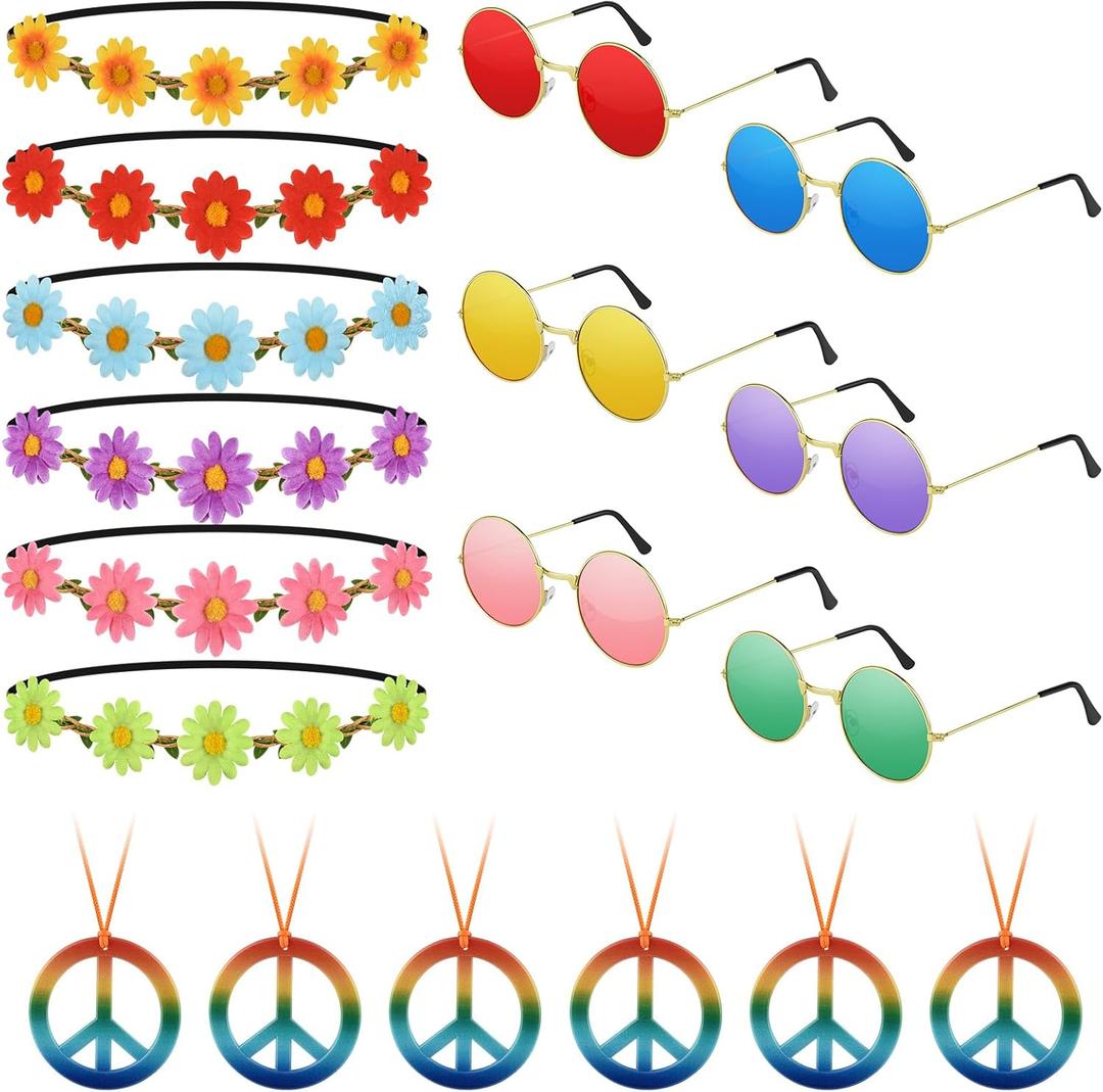 NEBURORA 18Pcs Hippie Costume Accessories Set 60s 70s Hippie Costume Accessories Set Daisy Headband Peace Sign Necklaces Hippie Sunglasses Costume Supplies for Carnival Party NEBURORA 18Pcs Hippie Costume Accessories Set 60s 70s Hippie Costume Accessories Set Daisy Headband Peace Sign Necklaces Hippie Sunglasses Costume Supplies for Carnival Party