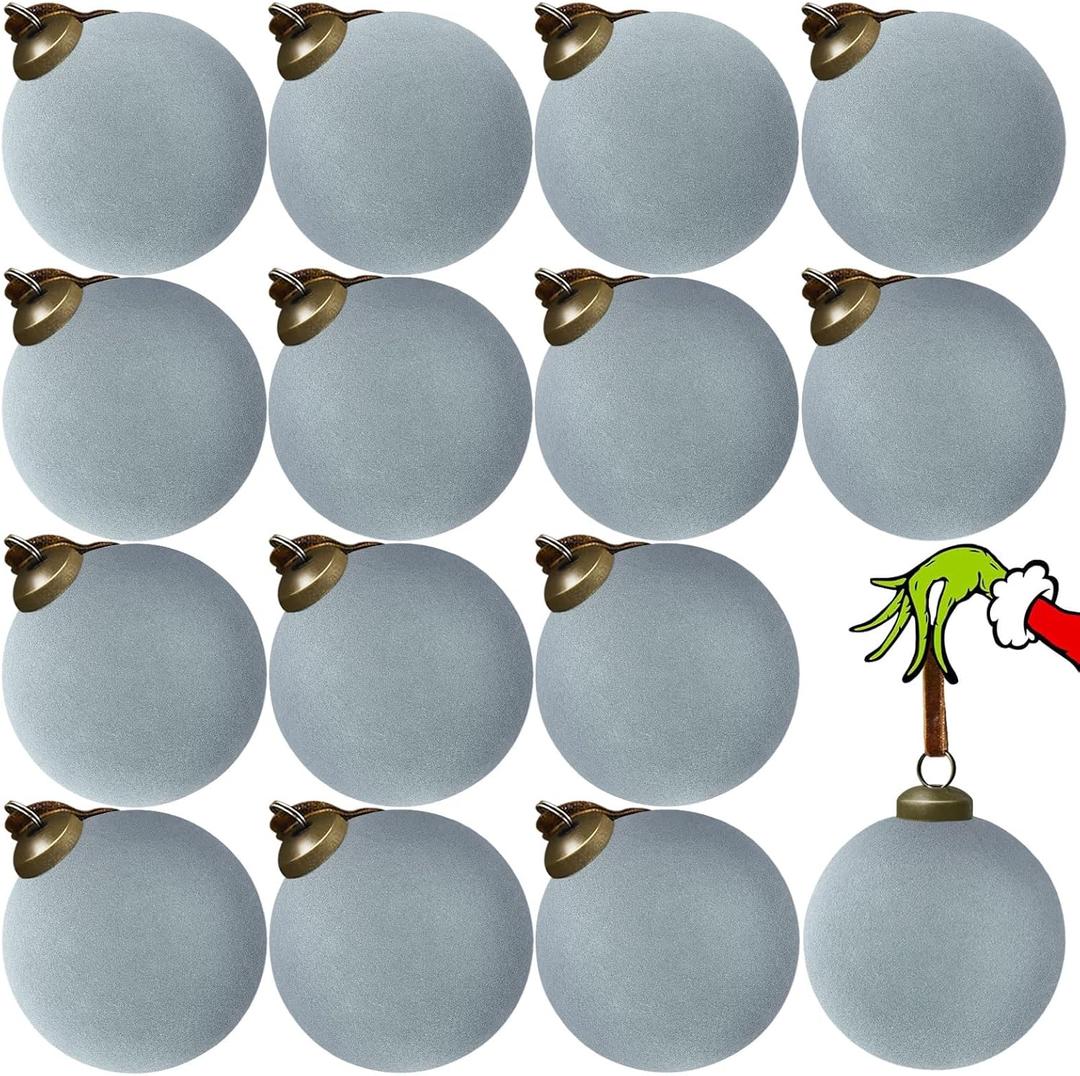 15 Pcs Velvet Christmas Balls, 3.15" Large Velvet Christmas Ornaments Balls, Plastic Shatterproof Flocked Ornaments for Xmas Tree Holiday Party Decorations (A - Dusty Blue)