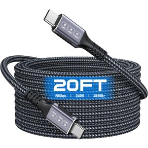 USB C to USB C Cable 20Ft, 20Gbps Data Transfer, 240W PD Fast Charging, 4K@60Hz Video Support, Durable Braided Nylon, Type C Compatible for iPhone 17, MacBook Pro Air, Portable Monitor