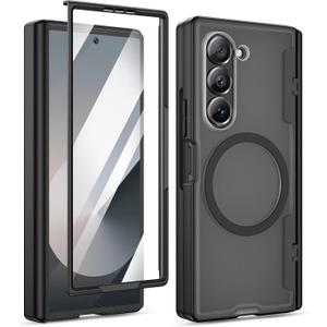 Maxdara for Z Fold 6 Case [Compatible with Magsafe], Hinge Protection and Built-in Screen Protector Magnet Magnetic Translucent Cover for Samsung Galaxy Z Fold 6 (Black)