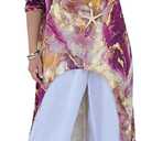 CHICME Womens Summer Tops Floral Print Off Shoulder High Low Tunics Dressy Casual Asymmetrical Blouse Cover ups S