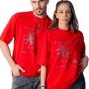 Unisex Oversized T-Shirt Graphic Tees Loose Drop Shoulders Streetwear Casual Baggy Tshirts for Men Women (M, Red Freedom)