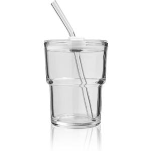 13OZ/400ML Ice Coffee Glass Tumbler with Straw and Lid Sealed Carry On, Thick Wall Water Glass Cup Mug Tea Clear