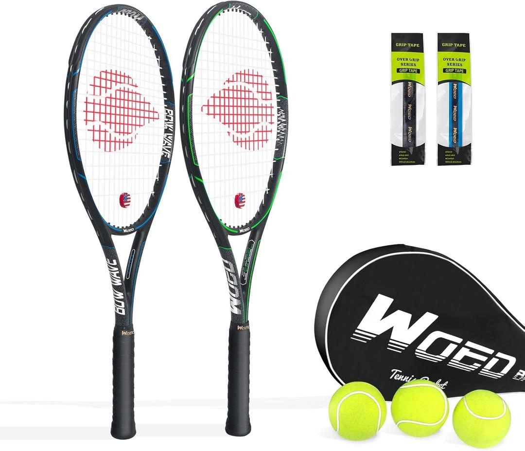 Adult 2 Player Tennis Racket Perfect for Beginner and Professional Players, 27 Speed Tennis Racquet Include Overgrips, Tennis Bag, Vibration Dampes, Covers (2 Pack-3 Ball)