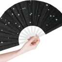 13inch Large Rave Glitter Fan for Party, Decorative Fans for Line Dancing Foldable Hand Fans for Wedding, Music Festival