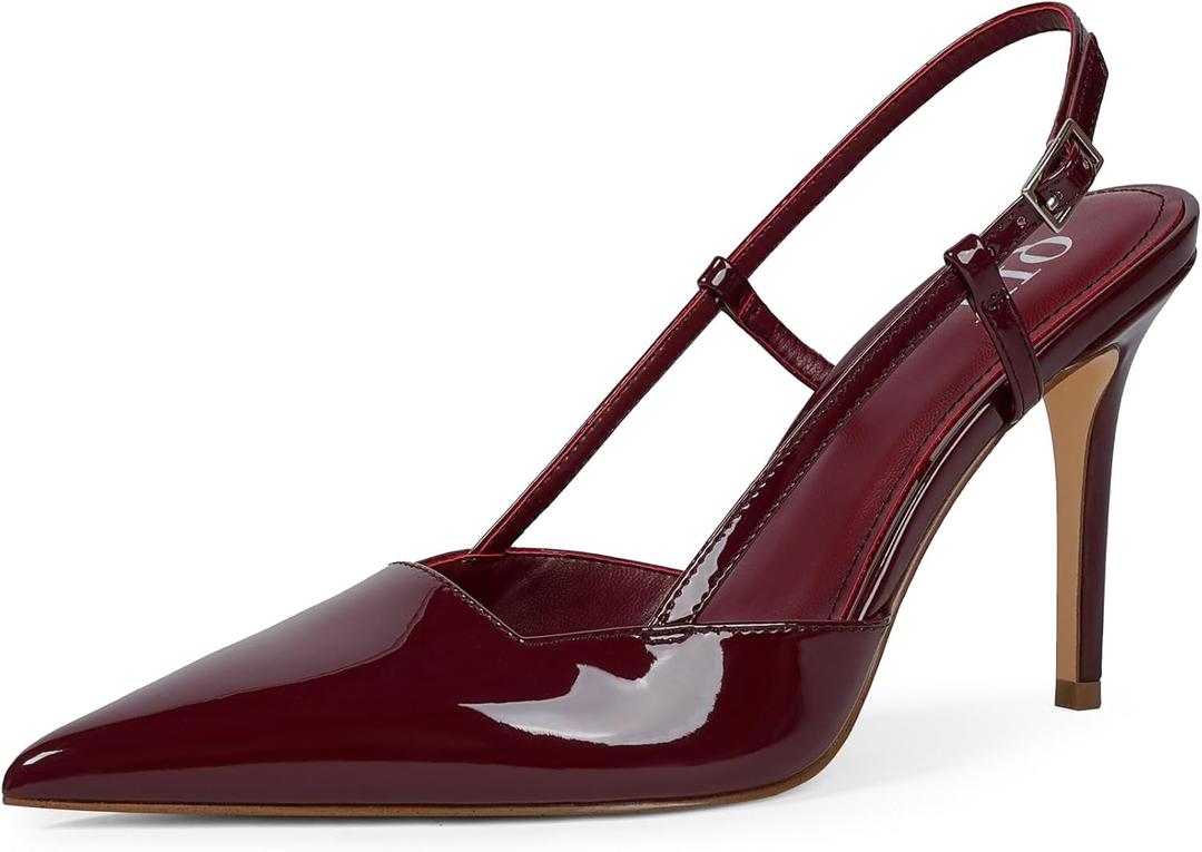 Closed Toe Slingback Heels Women Pumps Strappy Pointed Toe Stiletto Heels for Women Wedding Party Dress Shoes (9, Burgundy Patent)