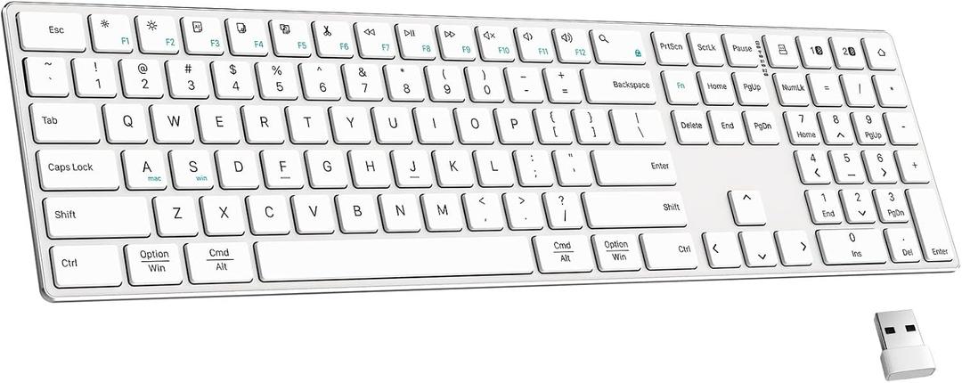 TIETI 2.4G Wireless Bluetooth Keyboard Rechargeable, Stainless Steel Ultra Slim Full Size Keyboard with Numeric Keypad Low Profile Silent Cordless Keyboards for Computer/Mac/Windows
