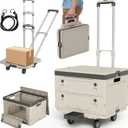 3 in 1 Teacher Cart with Wheels & a Strap, 132 lbs Capacity, Foldable Utility Cart for Luggage/Shopping/Stackable Storage Crate Cart, Beige