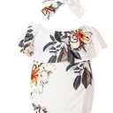 PopReal Mommy and Me Dresses Floral Printed Chiffon Bowknot Ruffles Short Sleeve Beach Mom Daughter Matching Outfits (9-12 Months, White Maxi)