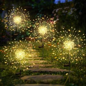 GIGALUMI Garden Decor Outdoor Lights 120LED 4Pack, Solar Garden Lights for Christmas Outside Fairy Firework Decorative, Solar Powered for Yard Pathway Flowerbed Planter Balcony Patio Decor (Warm White