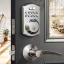 Veise Fingerprint Door Lock with 2 Lever Handles - Keyless Entry Door Lock, Electronic Keypad Deadbolt, Digital Smart Code & Front Handle Sets, Auto-Locking, Easy Installation, Satin Nickel