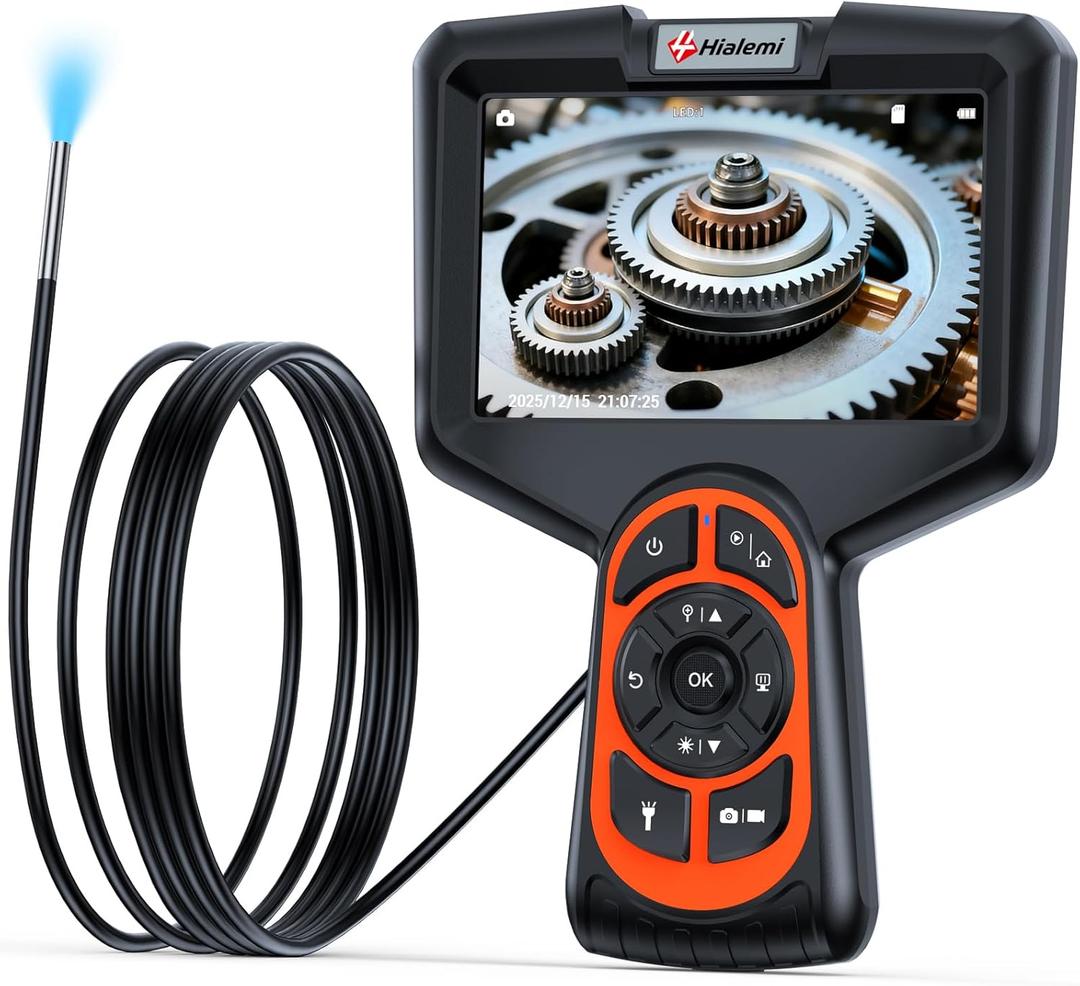 3.9mm Borescope, 5" IPS Screen 1080P Endoscope Camera with Light, Inspection Camera, 5FT Semi-Rigid Snake, IP67 Waterproof Industrial Borescope for Automotive Engine Aircraft Mechanic Tools