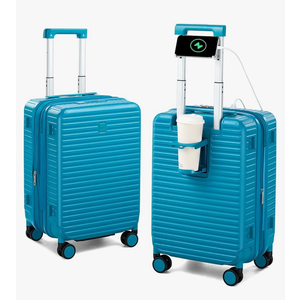 Hard Shell Suitcases 20 Inch Carry on Luggage Airline Approved with Wheels, Expandable Travel Luggage with Cup Holder Charger Built in Lightweight Small Suitcase, Caribbean Blue