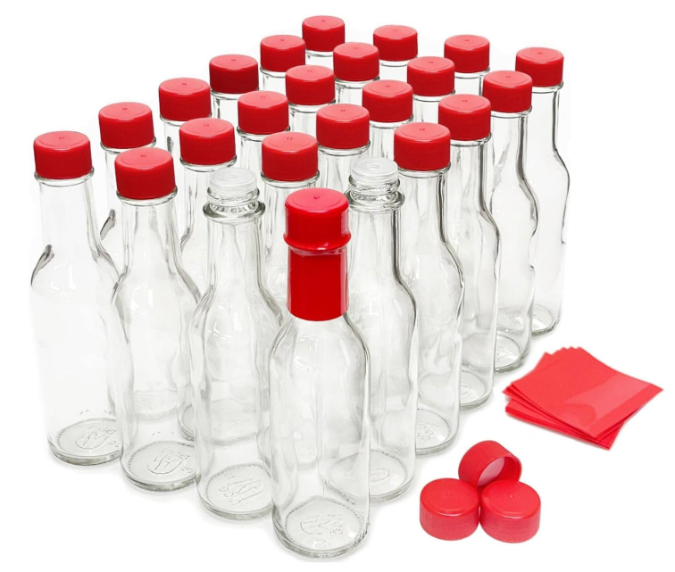 nicebottles Hot Sauce Bottles with Red Caps & Shrink Bands, 5 Oz - 24 Pack