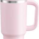 32 oz Tumbler with Handle and Straw: Stainless Steel Insulated Tumbler Keeps Cold for 24 Hours, Leakproof Travel Cup Fits in Cup Holder and BPA-Free, Cotton Candy