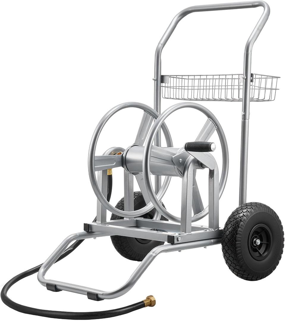 VEVOR Hose Reel Cart, 200/300ft High-Pressure Garden Hose Cart, Hoses Reel Carts with Two Wheels, Handle & Heavy-Duty Mesh Storage Basket, Dual-Purpose Portable Hoses Reels for Garden, Car, Pet