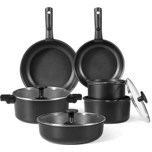 CAROTE 13pcs Pots and Pans Set Non Stick, Cookware Set Detachable Handle, Nonstick Induction Kitchen Cookware Non Stick with Removable Handle, RV Cookware Set, Oven Safe Cook Ware Set, Black