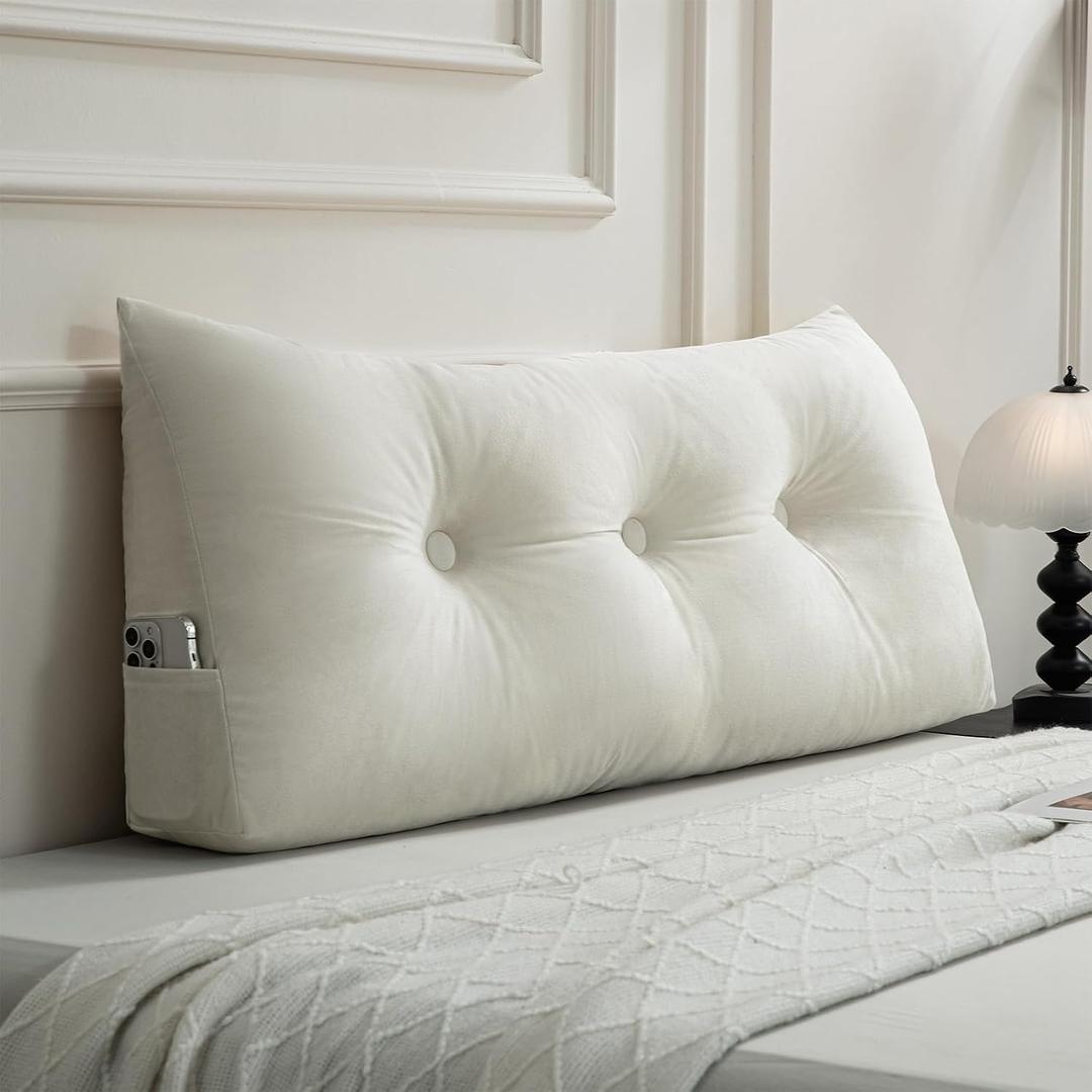 Gnostik Headboard Pillow Twin, White Triangular Wedge Headboard Pillow for Reading and Resting Backrest Positioning Support Pillows for Bed Dorm Sofa, 39.4"x15.7"x7.5", Twin Size:39.4x15.7x7in