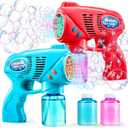 JOYIN 2 Bubble Guns with 2 Refill Solution (10 oz Total), Bubbles Maker, Blower, Machine Gun Blaster for Kids, Toddlers, Outdoors Activity, Party, Birthday Gift, Easter Toys (Blue+Red)