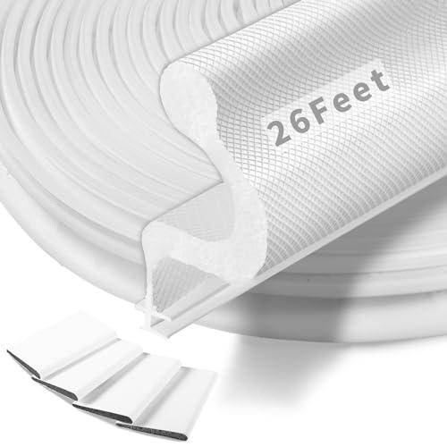 BISOTHAI 26 Feet Long Reach Weather Stripping with 4 PCS Corner Seals, New Upgraded V-Shaped Kerf for Door Frame Insulation and Soundproofing (White)