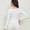 Women's Square Neck Long Sleeve Top : Cotton Flattering Blouse for Fitted Casual Sport Shirt Wear (White, L)