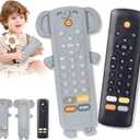 Baby Remote Control Toy with Silicone Teether Cover - Baby Musical Toys, Early Number Learning in 3 Languages (English, Spanish & French), Preschool Boys Girls Toys Gift 6, 12, 18 Months. (Gray Elephant Silicone Case + Black Remote Controls)