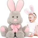 MorisMos Giant Bunny Stuffed Animal, 31.5'' Large Grey Rabbit Plush Toy with Pink Ears, Soft Toy for Girls/Boys, Ideal Gift for Easter, Halloween, Christmas, Cuddling, Snuggling (Gray)