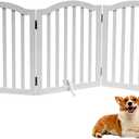 Wooden Dog Gate Foldable Pet Fence Freestanding Pet Gates, Dog Gate for Stairs, House Pet Gate for Dogs, 3Panel 23.6''Height-White