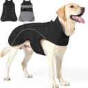 Dog Coats for Medium Large Dogs, Winter Puffer Jacket Waterproof, Warm Fleece Dog Vest with D-Ring, Drawstring & 2 Hidden Elastic Bands, Quilting Large Pet Warm Jackets for Cold Weather (Black)