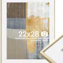 22x28 inch Metal Poster Frame - 22 x 28 Thin Aluminum Picture Frames Matted for 18x24 Photos, Artworks, Prints, Puzzle - High Definition Plexiglass - Vertical and Horizontal Display - Wall Hook Hanging Hardware Included - Gold, Set of 1 (22x28in, 1Pack)