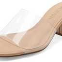 DREAM PAIRS Women's Square Open Toe Heels Sandals Low Block Chunky Heeled Sandals Slide Sandals Slip on Comfortable Casual Pumps Shoes 7.5