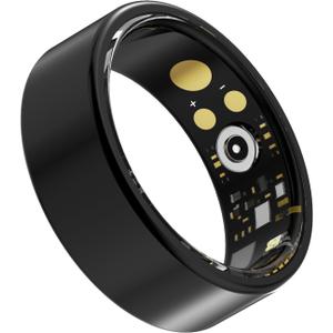 Smart Ring with Charge Box for Women Men Health Ring Sleep Heart Rate Blood Pressure Oxygen Tracking Step Counting Family Care Long Battery Life IP68 Compatible with iOS Android (Black, 8)