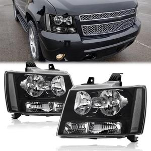 Headlights Assembly for 2007-2014 Chevy Tahoe Suburban 1500,07-13 Chevy Avalanche Suburban 2500 Replacement Headlamp Pair, Black Housing Clear Reflector
