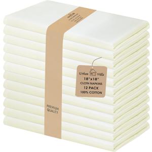 Urban Villa Cloth Napkins 100% Cotton Highly Absorbent Washable Durable Reusable Premium Dinner Napkins Ideal for Gifts for Mothers Day Hotel Farmhouse Parties - Ivory (18" x 18", Set of 12)