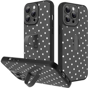 KANGHAR Compatible with iPhone 14 Pro Case Black Dot Pattern Cute Wristband Stand Phone Cover for Women Girls Men Shockproof Slim Protective Cover Phone 14 Pro 6.1 Inch