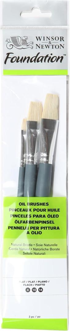 Winsor & Newton Foundation Oil Hog Brush Set, Short Handle, Flat, 3 Pack