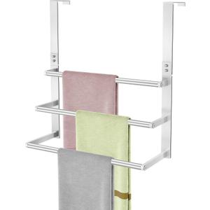 16Inch Over The Door Towel Rack, VOTZAAQ Stainless Steel Over Door Towel Holder, Door Towel Hanger with 3 Tier Towel Bars, Over Door Towel Storage for Bathroom, Brushed Nickel