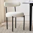 Dining Chairs Set of 1 Boucle Upholstered Modern Mid Century Round Kitchen Chairs with Curved Backrest & Metal Legs for Vanity, Living Room (White-1)