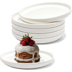 Vikko Salad Plate, Set of 6 White Plates, Bone China, Stackable 6.5 Inch Dessert Plates