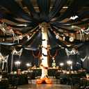 12 Panels 5ftx30ft Black Ceiling Drapes for Halloween Parties 30 FT Extra Long Thick Polyester Wrinkle-Free Drapery Tent Decor Decorations for Birthday Party Ceremony Stage Swag, 60"W x 360"L