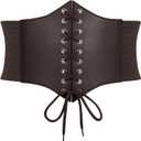Women Corset Belt Elastic Lace-up Wide Waspie Belt Vintage Halloween Punk Costume (S fit waist:28"-30", 2-coffee)